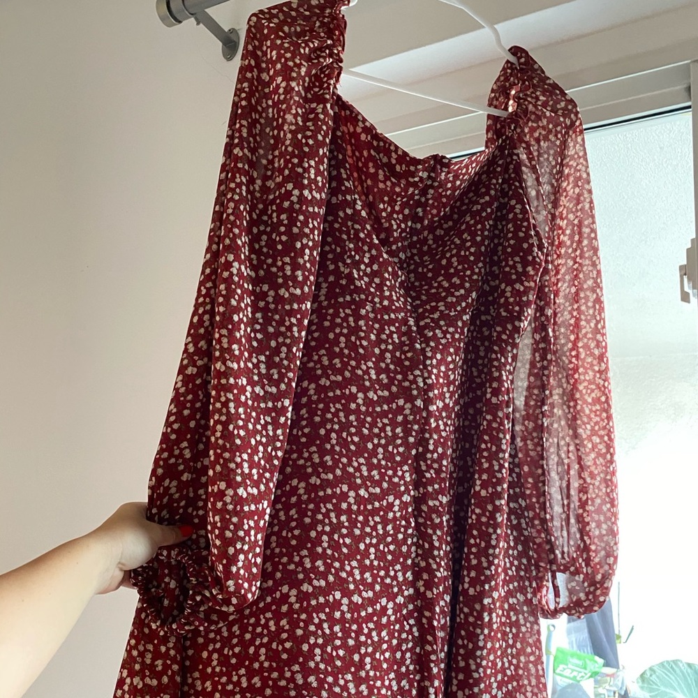 Misguided Burgundy Print Milkmaid Mini Dress - Picture 5 of 6